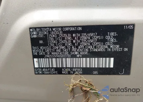 2006 Toyota Rav4 from USA, damaged, VIN JTMZD33V965002720